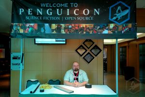 Penguicon greeter desk